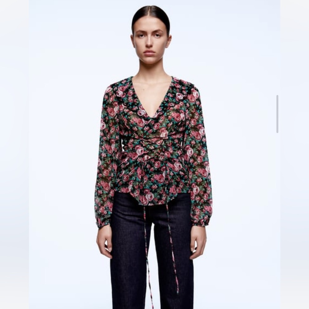 ZARA floral top with corset tie feature